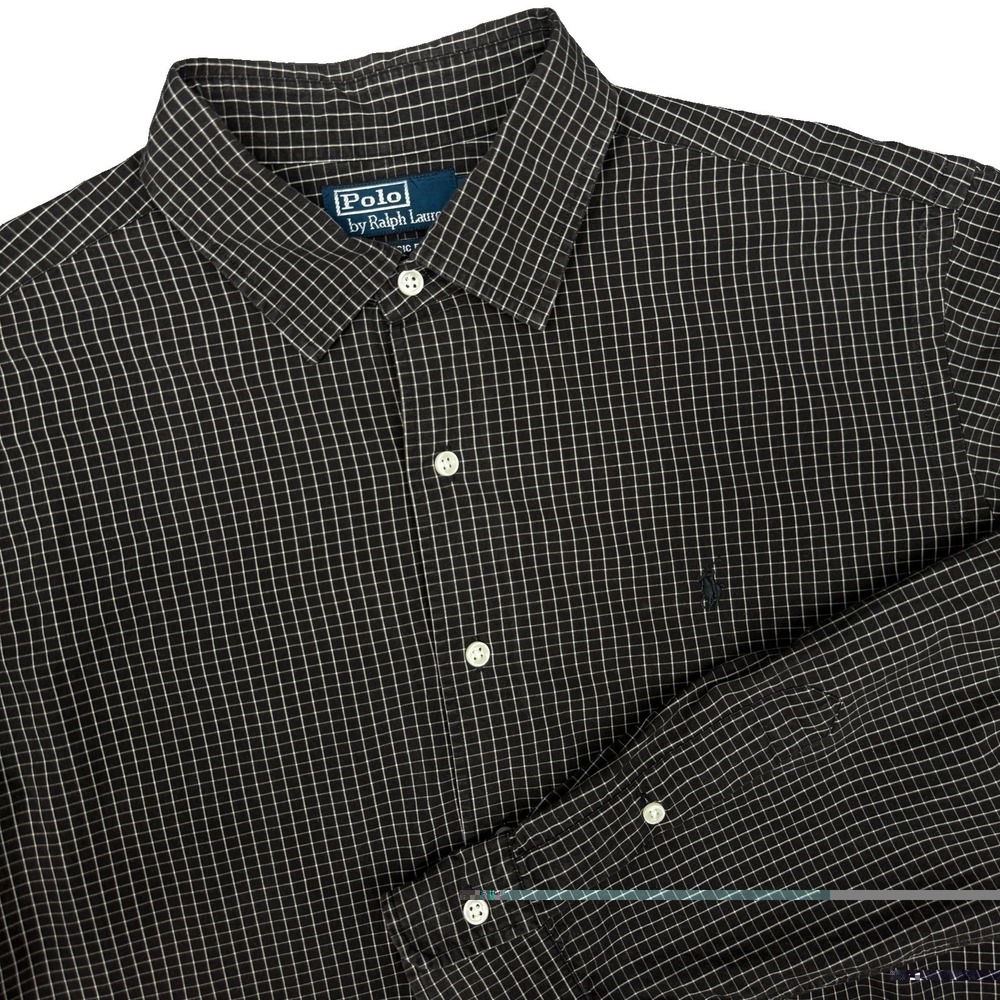 Polo by Ralph Lauren Men XL Classic Fit Choc Brown Windowpane Plaid Cotton Shirt